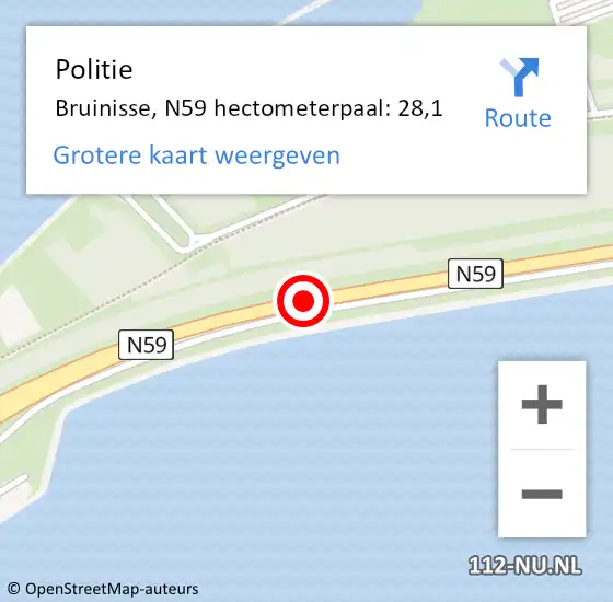 Locatie op kaart van de 112 melding: Politie Bruinisse, N59 hectometerpaal: 28,1 op 2 juli 2017 14:59