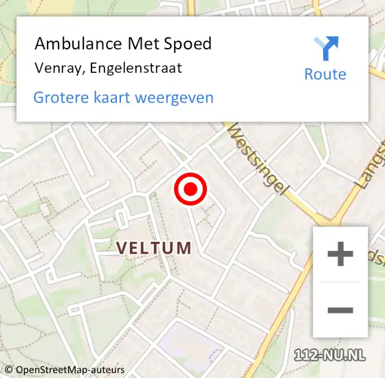 Locatie op kaart van de 112 melding: Ambulance Met Spoed Naar Venray, Engelenstraat op 2 juli 2017 16:57