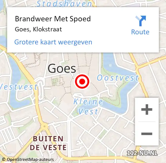 Locatie op kaart van de 112 melding: Brandweer Met Spoed Naar Goes, Klokstraat op 2 juli 2017 22:37