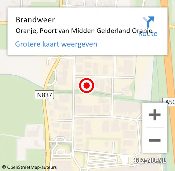 Locatie op kaart van de 112 melding: Brandweer Oranje, Poort van Midden Gelderland Oranje op 3 juli 2017 05:38