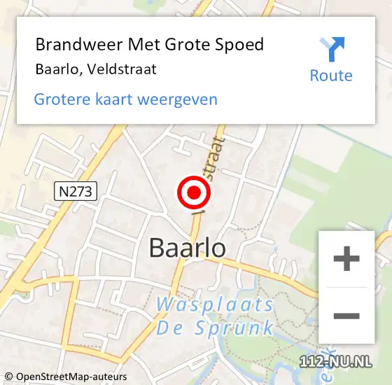Locatie op kaart van de 112 melding: Brandweer Met Grote Spoed Naar Baarlo, Veldstraat op 3 juli 2017 08:46