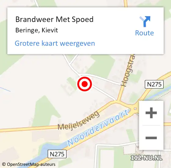 Locatie op kaart van de 112 melding: Brandweer Met Spoed Naar Beringe, Kievit op 3 juli 2017 09:45