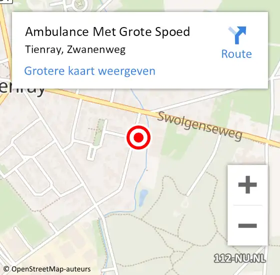 Locatie op kaart van de 112 melding: Ambulance Met Grote Spoed Naar Tienray, Zwanenweg op 3 juli 2017 11:06