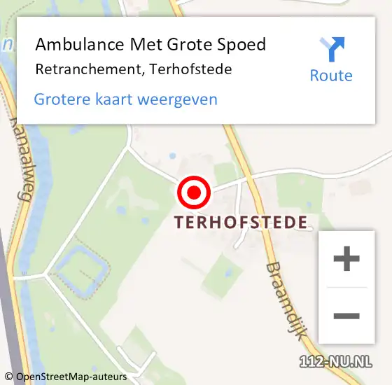 Locatie op kaart van de 112 melding: Ambulance Met Grote Spoed Naar Retranchement, Terhofstede op 3 juli 2017 11:35