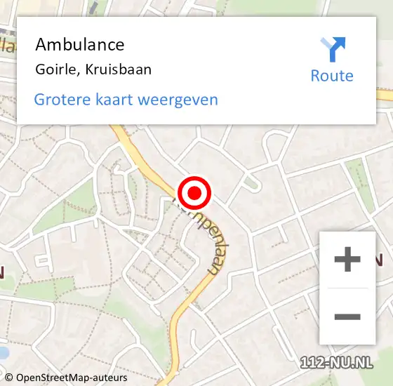 Locatie op kaart van de 112 melding: Ambulance Goirle, Kruisbaan op 3 juli 2017 12:14