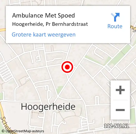 Locatie op kaart van de 112 melding: Ambulance Met Spoed Naar Hoogerheide, Pr Bernhardstraat op 3 juli 2017 14:30