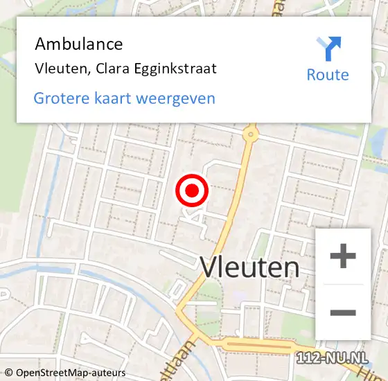 Locatie op kaart van de 112 melding: Ambulance Vleuten, Clara Egginkstraat op 3 juli 2017 14:40