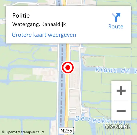 Locatie op kaart van de 112 melding: Politie Watergang, Kanaaldijk op 3 juli 2017 17:47