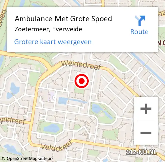 Locatie op kaart van de 112 melding: Ambulance Met Grote Spoed Naar Zoetermeer, Everweide op 3 juli 2017 19:54