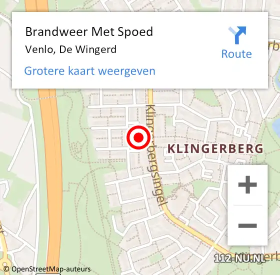 Locatie op kaart van de 112 melding: Brandweer Met Spoed Naar Venlo, De Wingerd op 3 juli 2017 23:26