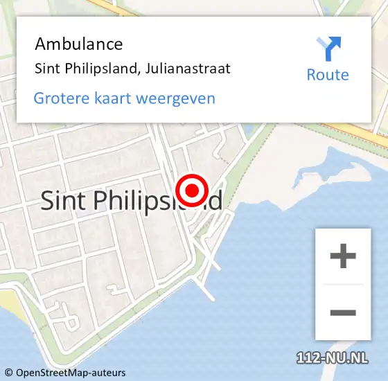 Locatie op kaart van de 112 melding: Ambulance Sint Philipsland, Julianastraat op 20 september 2013 12:34