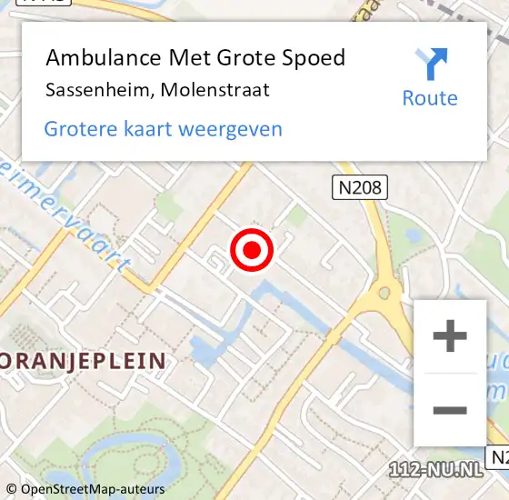 Locatie op kaart van de 112 melding: Ambulance Met Grote Spoed Naar Sassenheim, Molenstraat op 4 juli 2017 02:51