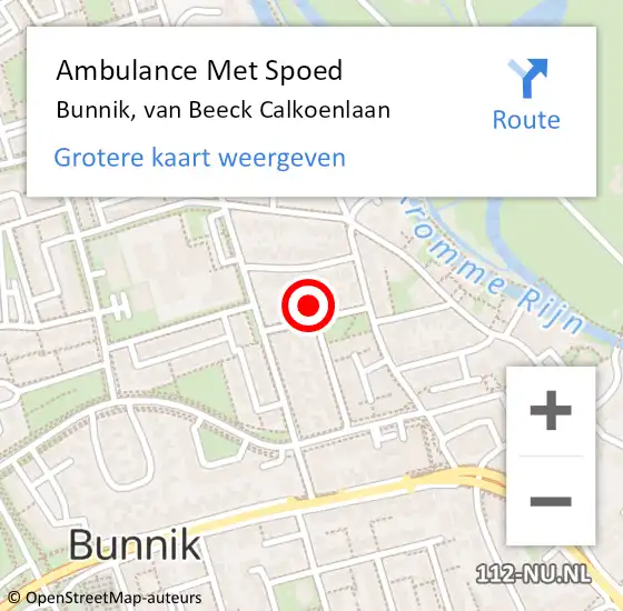 Locatie op kaart van de 112 melding: Ambulance Met Spoed Naar Bunnik, van Beeck Calkoenlaan op 4 juli 2017 04:48