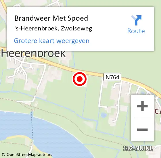 Locatie op kaart van de 112 melding: Brandweer Met Spoed Naar 's-Heerenbroek, Zwolseweg op 4 juli 2017 08:38
