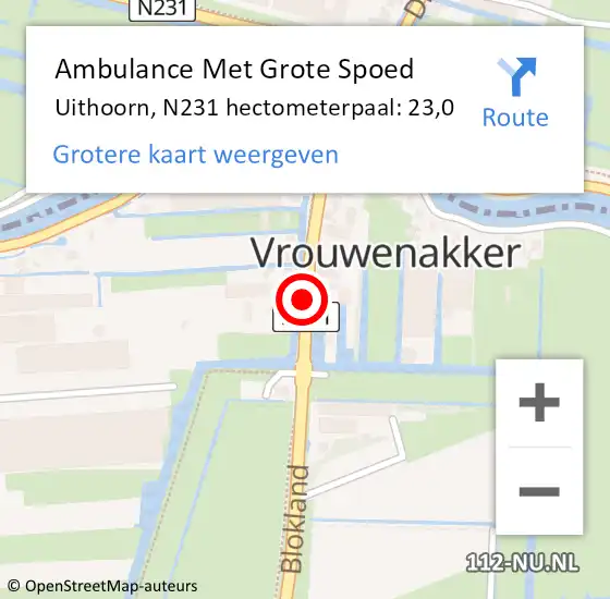 Locatie op kaart van de 112 melding: Ambulance Met Grote Spoed Naar Uithoorn, N231 hectometerpaal: 23,0 op 4 juli 2017 08:46