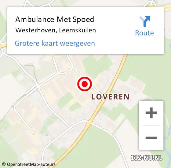 Locatie op kaart van de 112 melding: Ambulance Met Spoed Naar Westerhoven, Leemskuilen op 4 juli 2017 09:15
