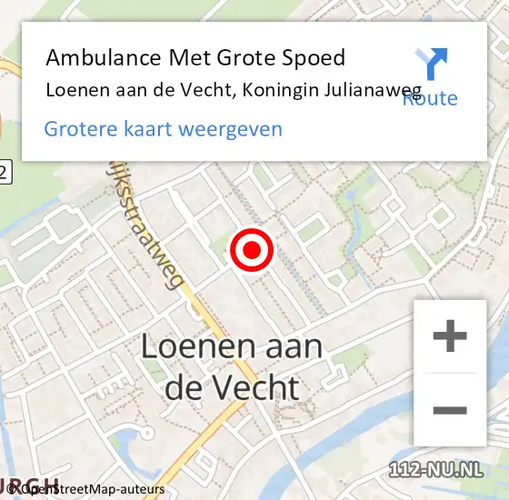 Locatie op kaart van de 112 melding: Ambulance Met Grote Spoed Naar Loenen aan de Vecht, Koningin Julianaweg op 4 juli 2017 10:56