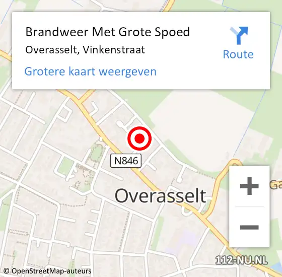 Locatie op kaart van de 112 melding: Brandweer Met Grote Spoed Naar Overasselt, Vinkenstraat op 4 juli 2017 11:03