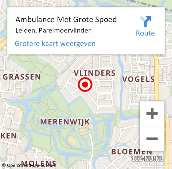 Locatie op kaart van de 112 melding: Ambulance Met Grote Spoed Naar Leiden, Parelmoervlinder op 4 juli 2017 11:47