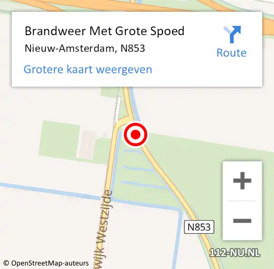 Locatie op kaart van de 112 melding: Brandweer Met Grote Spoed Naar Nieuw-Amsterdam, N853 op 25 januari 2014 22:35