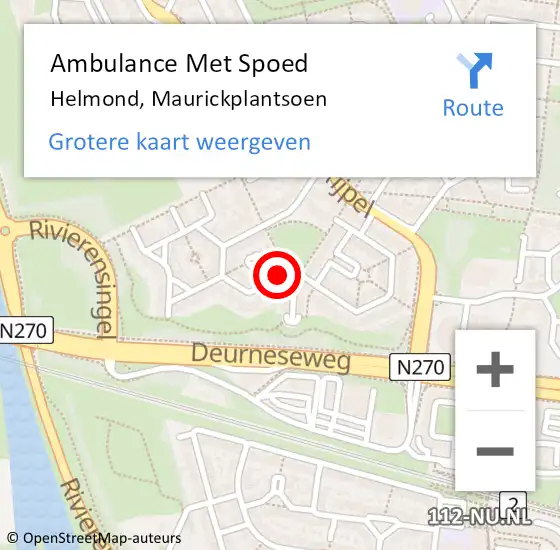 Locatie op kaart van de 112 melding: Ambulance Met Spoed Naar Helmond, Maurickplantsoen op 4 juli 2017 12:47