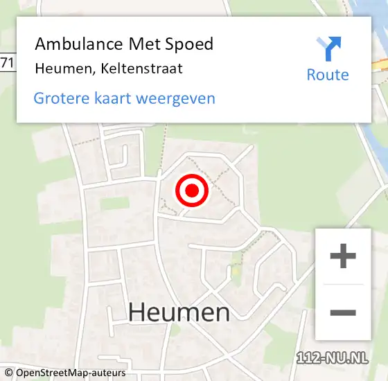 Locatie op kaart van de 112 melding: Ambulance Met Spoed Naar Heumen, Keltenstraat op 4 juli 2017 12:53