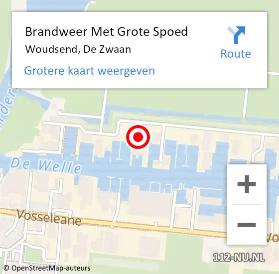 Locatie op kaart van de 112 melding: Brandweer Met Grote Spoed Naar Woudsend, De Zwaan op 4 juli 2017 13:08