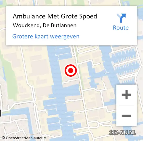 Locatie op kaart van de 112 melding: Ambulance Met Grote Spoed Naar Woudsend, De Butlannen op 4 juli 2017 13:11