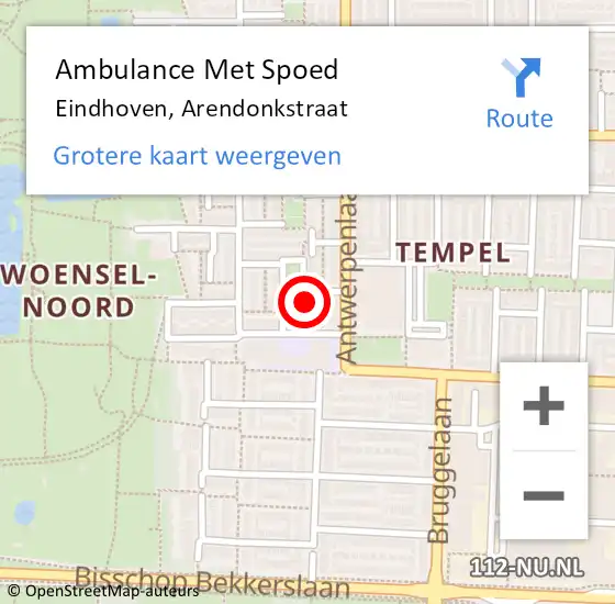 Locatie op kaart van de 112 melding: Ambulance Met Spoed Naar Eindhoven, Arendonkstraat op 4 juli 2017 13:53