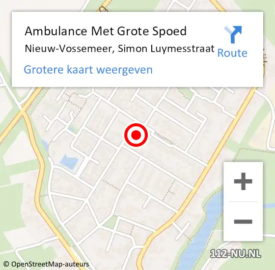 Locatie op kaart van de 112 melding: Ambulance Met Grote Spoed Naar Nieuw-Vossemeer, Simon Luymesstraat op 4 juli 2017 13:58