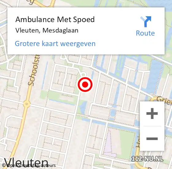 Locatie op kaart van de 112 melding: Ambulance Met Spoed Naar Vleuten, Mesdaglaan op 4 juli 2017 14:09