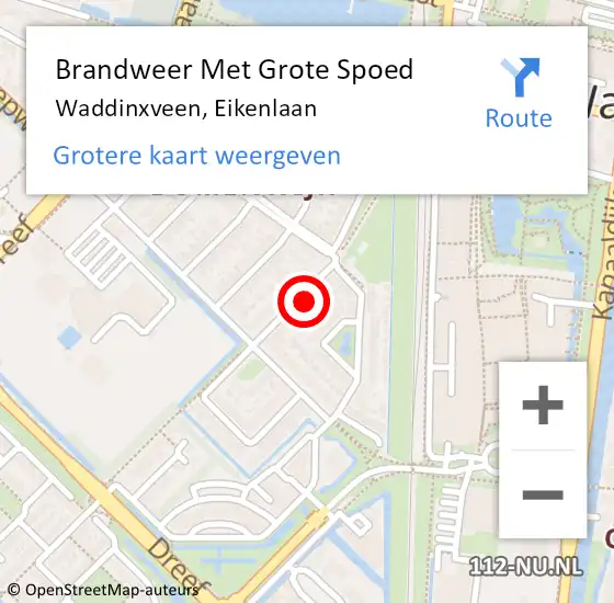 Locatie op kaart van de 112 melding: Brandweer Met Grote Spoed Naar Waddinxveen, Eikenlaan op 4 juli 2017 14:51