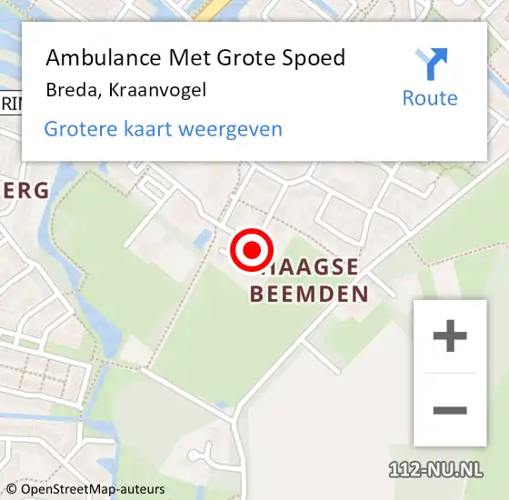 Locatie op kaart van de 112 melding: Ambulance Met Grote Spoed Naar Breda, Kraanvogel op 4 juli 2017 15:25