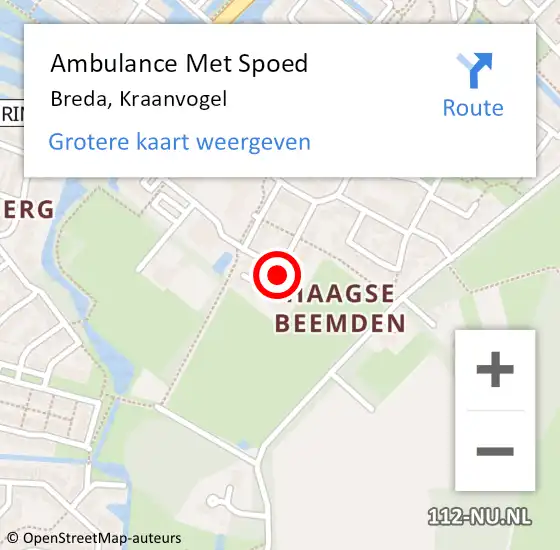 Locatie op kaart van de 112 melding: Ambulance Met Spoed Naar Breda, Kraanvogel op 4 juli 2017 15:26