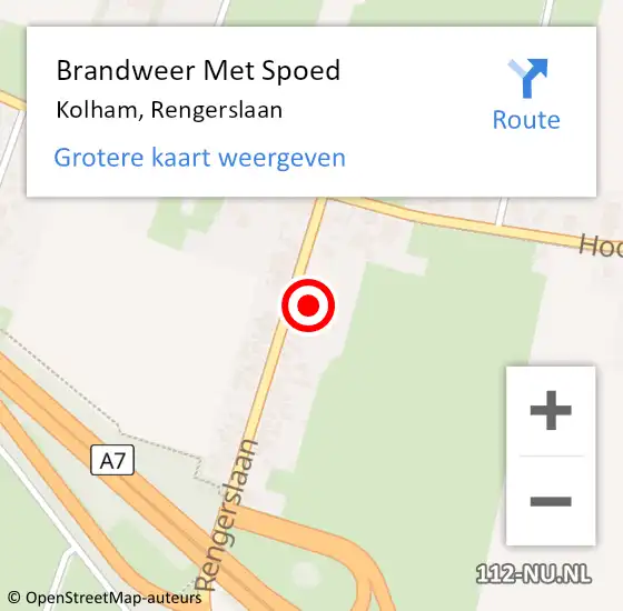 Locatie op kaart van de 112 melding: Brandweer Met Spoed Naar Kolham, Rengerslaan op 4 juli 2017 18:08