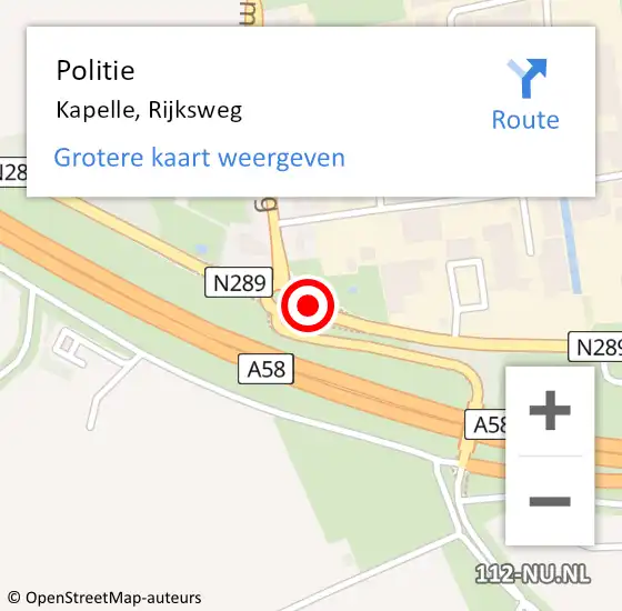 Locatie op kaart van de 112 melding: Politie Kapelle, Rijksweg op 4 juli 2017 18:37