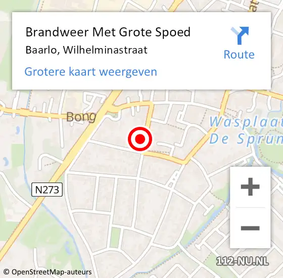 Locatie op kaart van de 112 melding: Brandweer Met Grote Spoed Naar Baarlo, Wilhelminastraat op 4 juli 2017 19:42