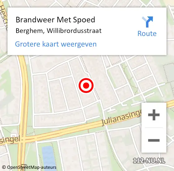 Locatie op kaart van de 112 melding: Brandweer Met Spoed Naar Berghem, Willibrordusstraat op 4 juli 2017 20:51