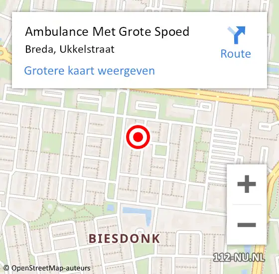 Locatie op kaart van de 112 melding: Ambulance Met Grote Spoed Naar Breda, Ukkelstraat op 4 juli 2017 21:14