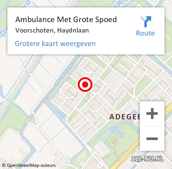 Locatie op kaart van de 112 melding: Ambulance Met Grote Spoed Naar Voorschoten, Haydnlaan op 4 juli 2017 22:43