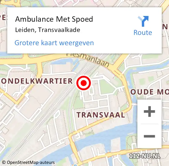 Locatie op kaart van de 112 melding: Ambulance Met Spoed Naar Leiden, Transvaalkade op 5 juli 2017 00:59