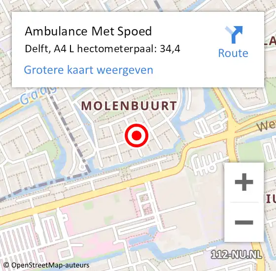 Locatie op kaart van de 112 melding: Ambulance Met Spoed Naar Delft, A4 L hectometerpaal: 34,0 op 5 juli 2017 08:28