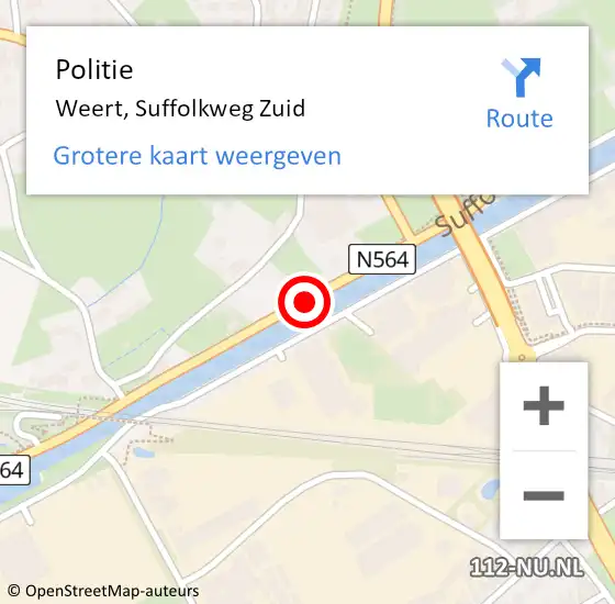 Locatie op kaart van de 112 melding: Politie Weert, Suffolkweg Zuid op 5 juli 2017 12:37