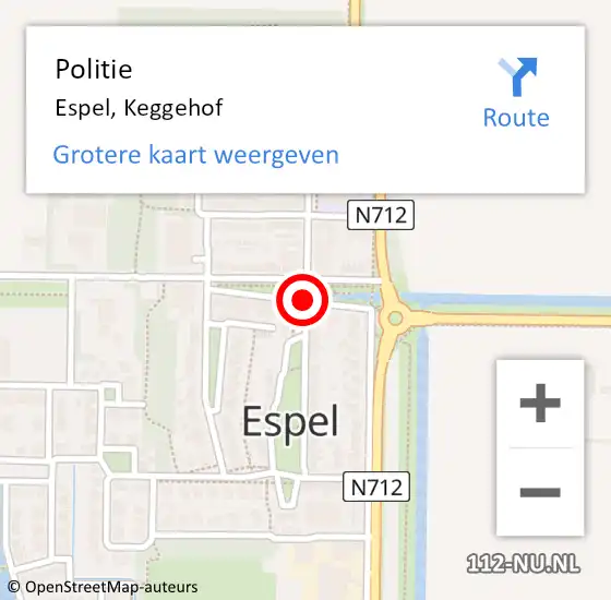 Locatie op kaart van de 112 melding: Politie Espel, Keggehof op 5 juli 2017 12:43