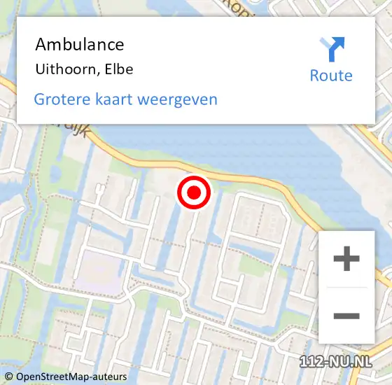 Locatie op kaart van de 112 melding: Ambulance Uithoorn, Elbe op 5 juli 2017 12:53