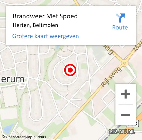 Locatie op kaart van de 112 melding: Brandweer Met Spoed Naar Herten, Beltmolen op 5 juli 2017 13:22