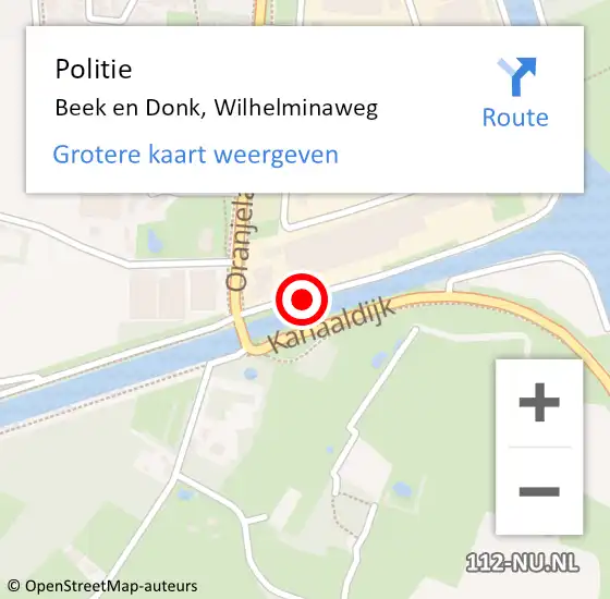 Locatie op kaart van de 112 melding: Politie Beek en Donk, Wilhelminaweg op 5 juli 2017 13:39