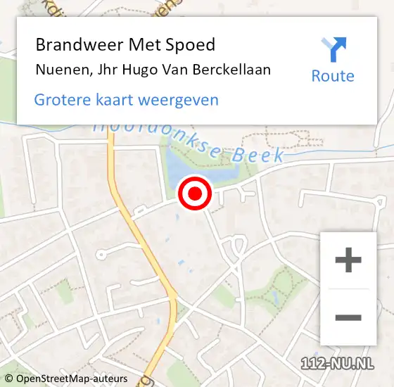 Locatie op kaart van de 112 melding: Brandweer Met Spoed Naar Nuenen, Jhr Hugo Van Berckellaan op 5 juli 2017 13:43