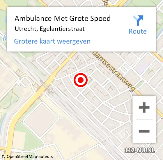 Locatie op kaart van de 112 melding: Ambulance Met Grote Spoed Naar Utrecht, Egelantierstraat op 5 juli 2017 14:04