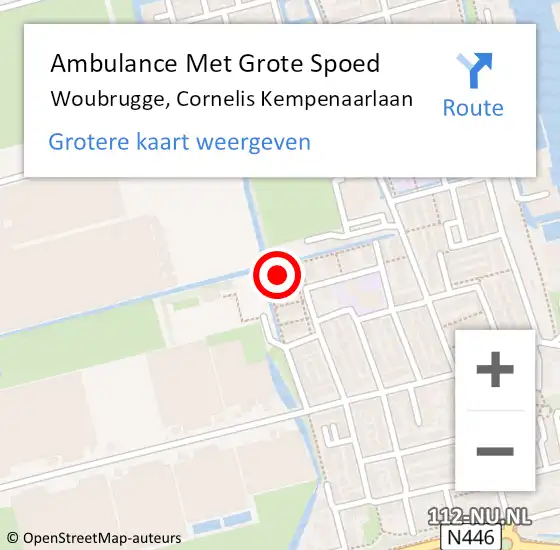 Locatie op kaart van de 112 melding: Ambulance Met Grote Spoed Naar Woubrugge, Cornelis Kempenaarlaan op 5 juli 2017 14:08